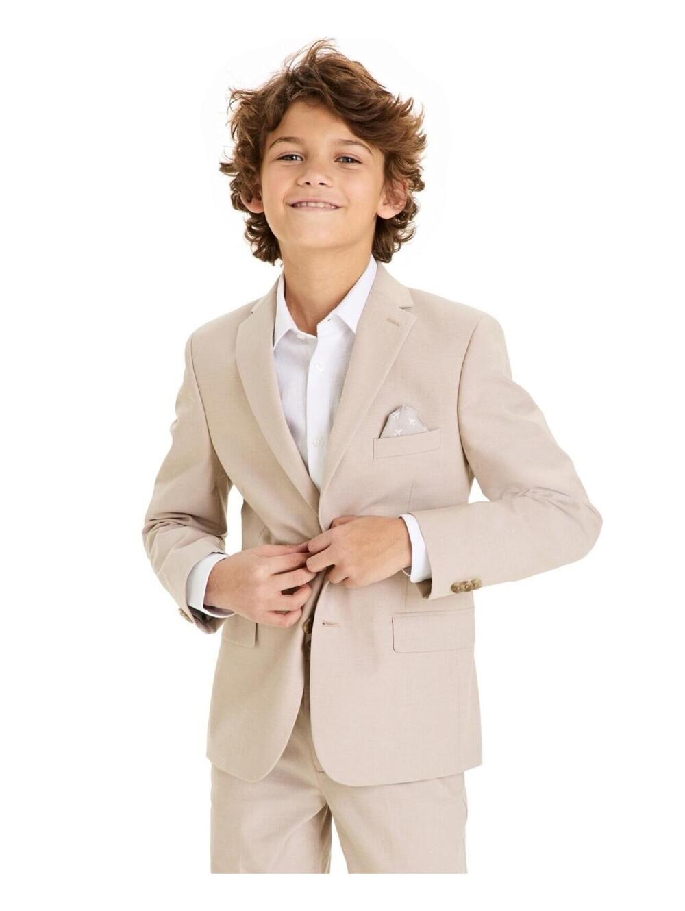 $130 Michael Kors Big Boys Chambray Classic Fit Stretch Suit Jacket - Tan